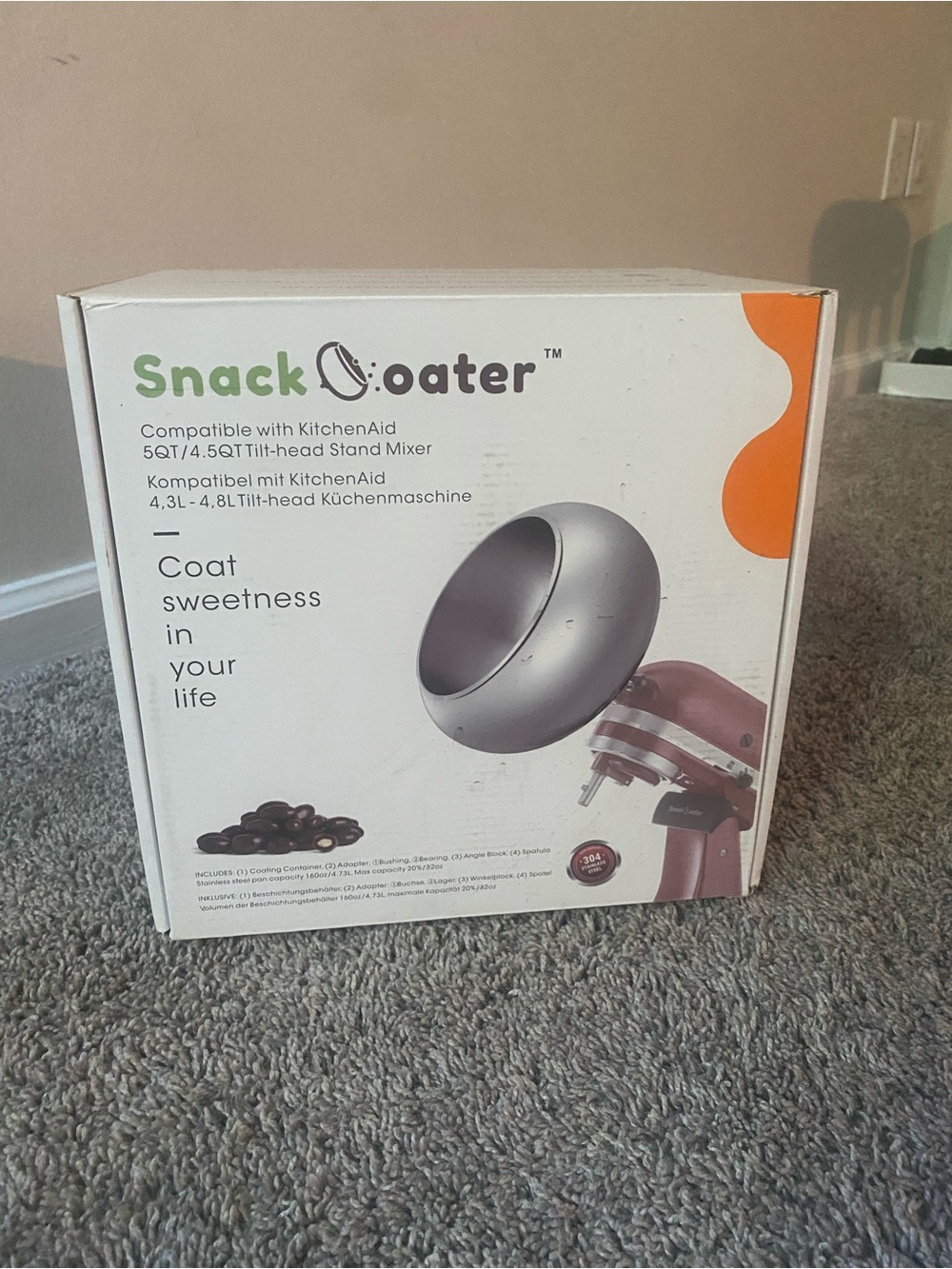 SnackCoater Chocolate Coating Attachment (Silver) - Compatible with KitchenAid